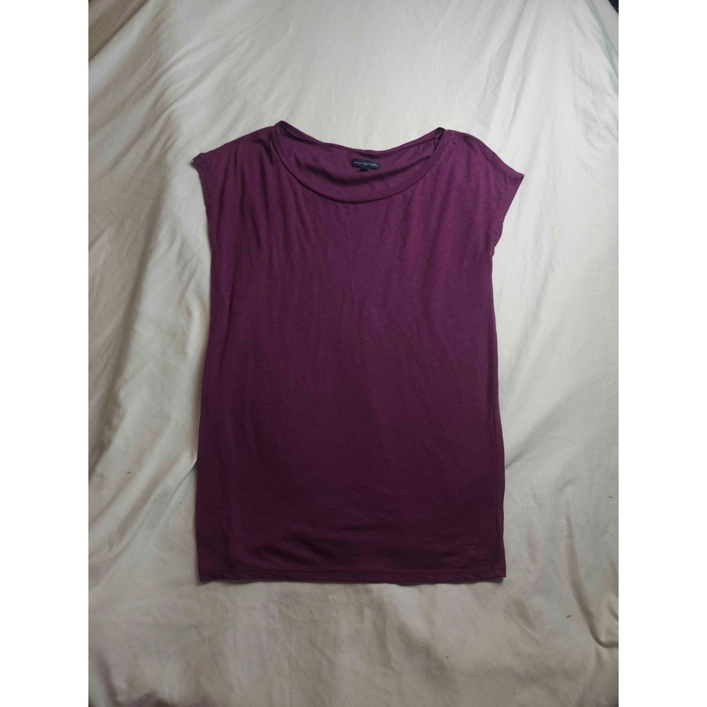 American Eagle Tank Top‎ Womens S Purple Knit Linen Blend Sleeveless Scoop Neck